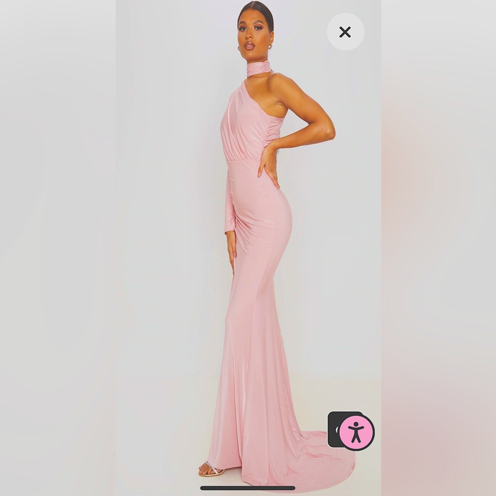 Pink Ruched One Shoulder Maxi Dress